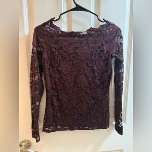 Elegant Lace Long Sleeve Top in Burgundy